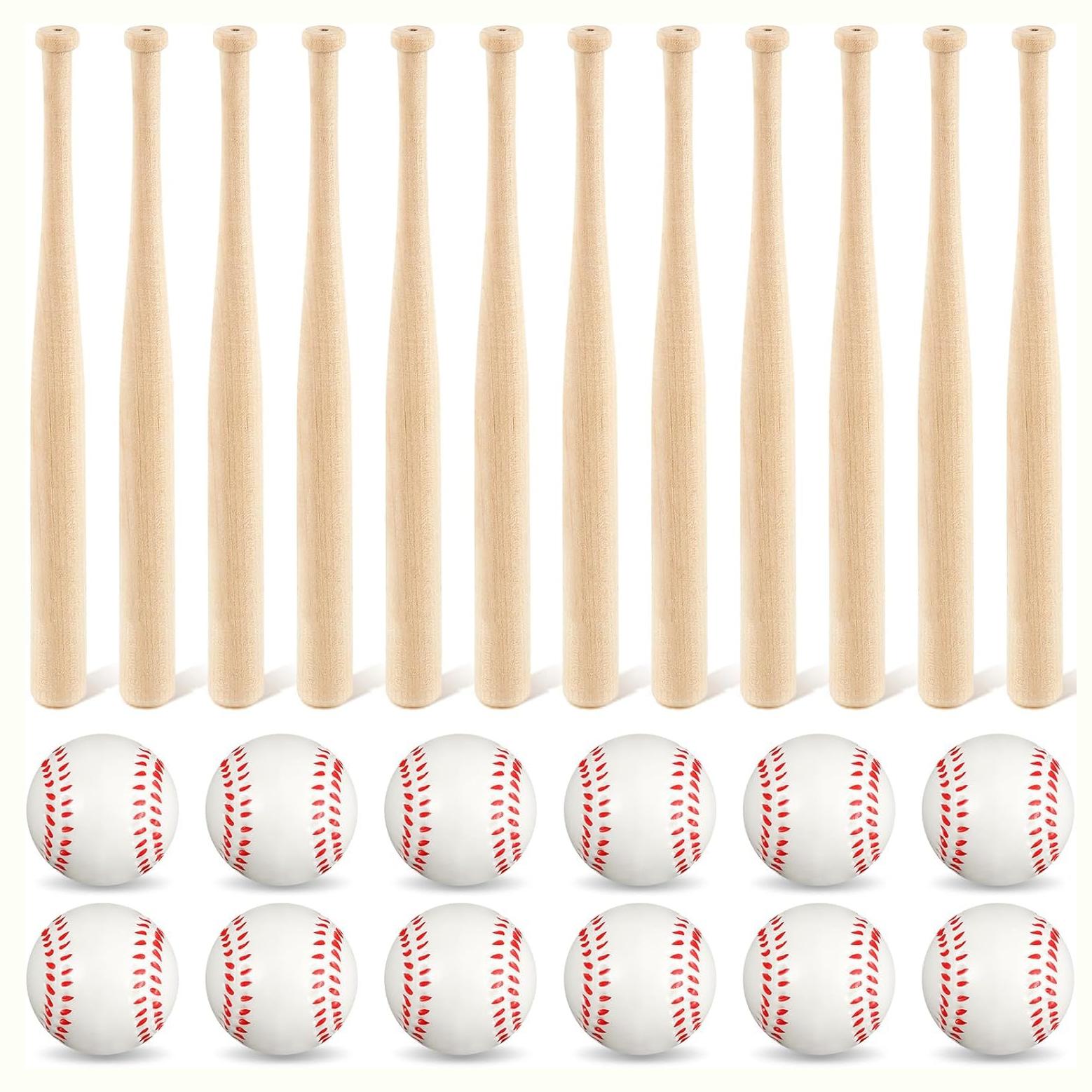 60 Mini Baseball Bats and Foam Balls Set, DIY Sports Theme Birthday Party Supplies, Classroom Activity Decor, Unfinished Wooden Bats for Painting