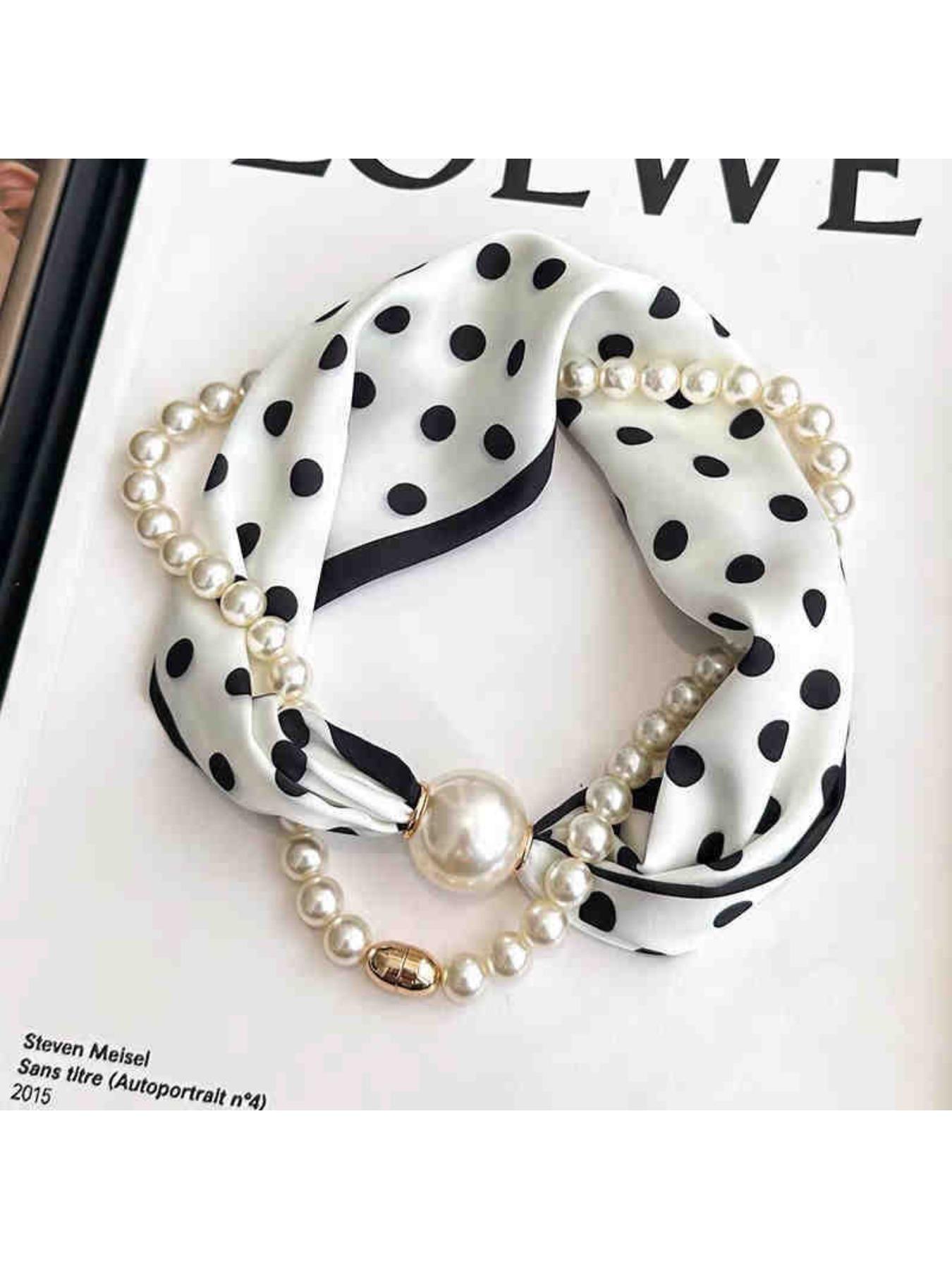 Spring and summer light and thin long decorative scarf for women, magnetic suction imitation pearl buckle neck collar, commuting shirt with neck protection scarf, Fashion Neck Shawl
