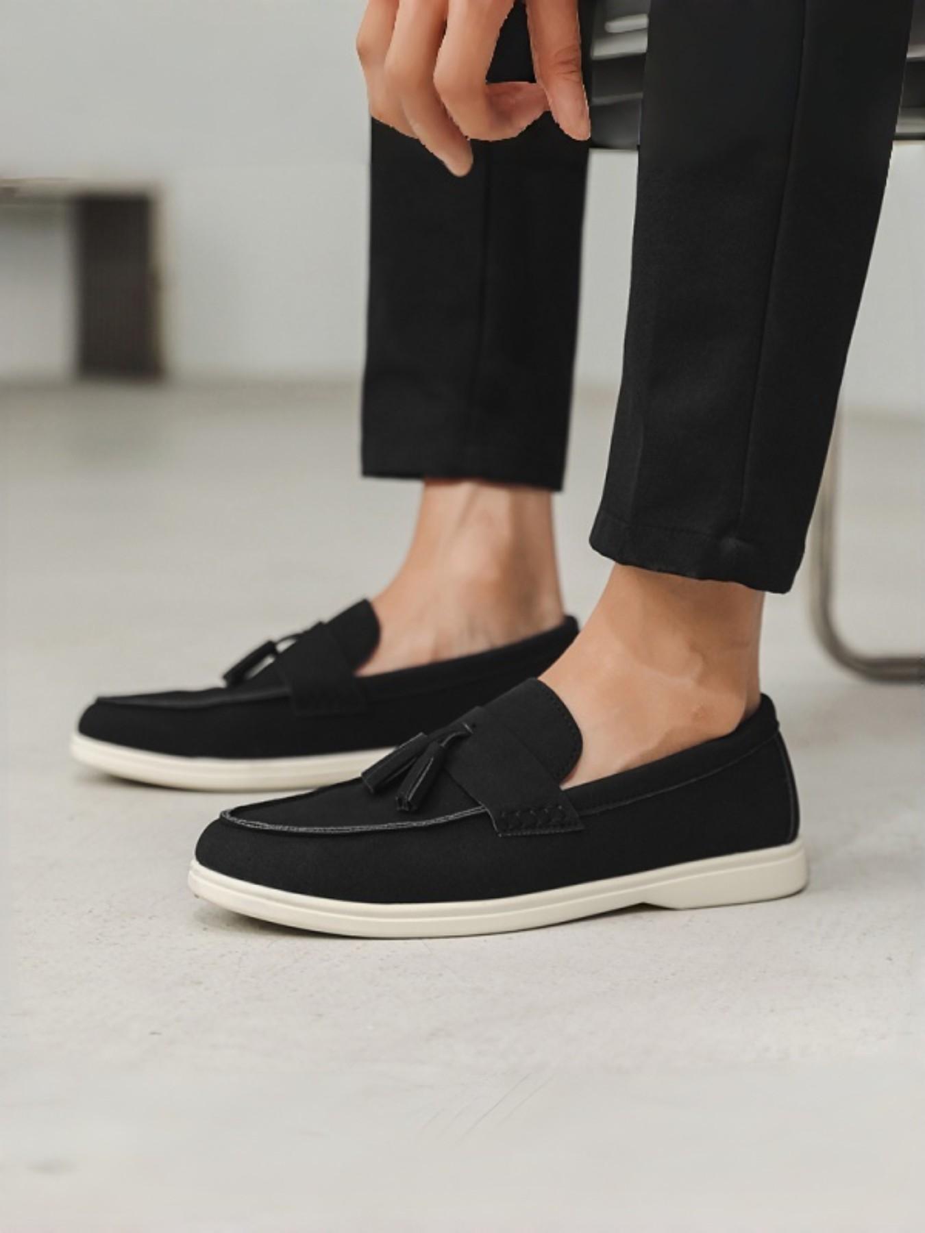 Men's Canvas Loafer Shoes with Fringe, Casual Slip-On Design, Soft Sole, Perfect for Daily Commute & Lazy Wear