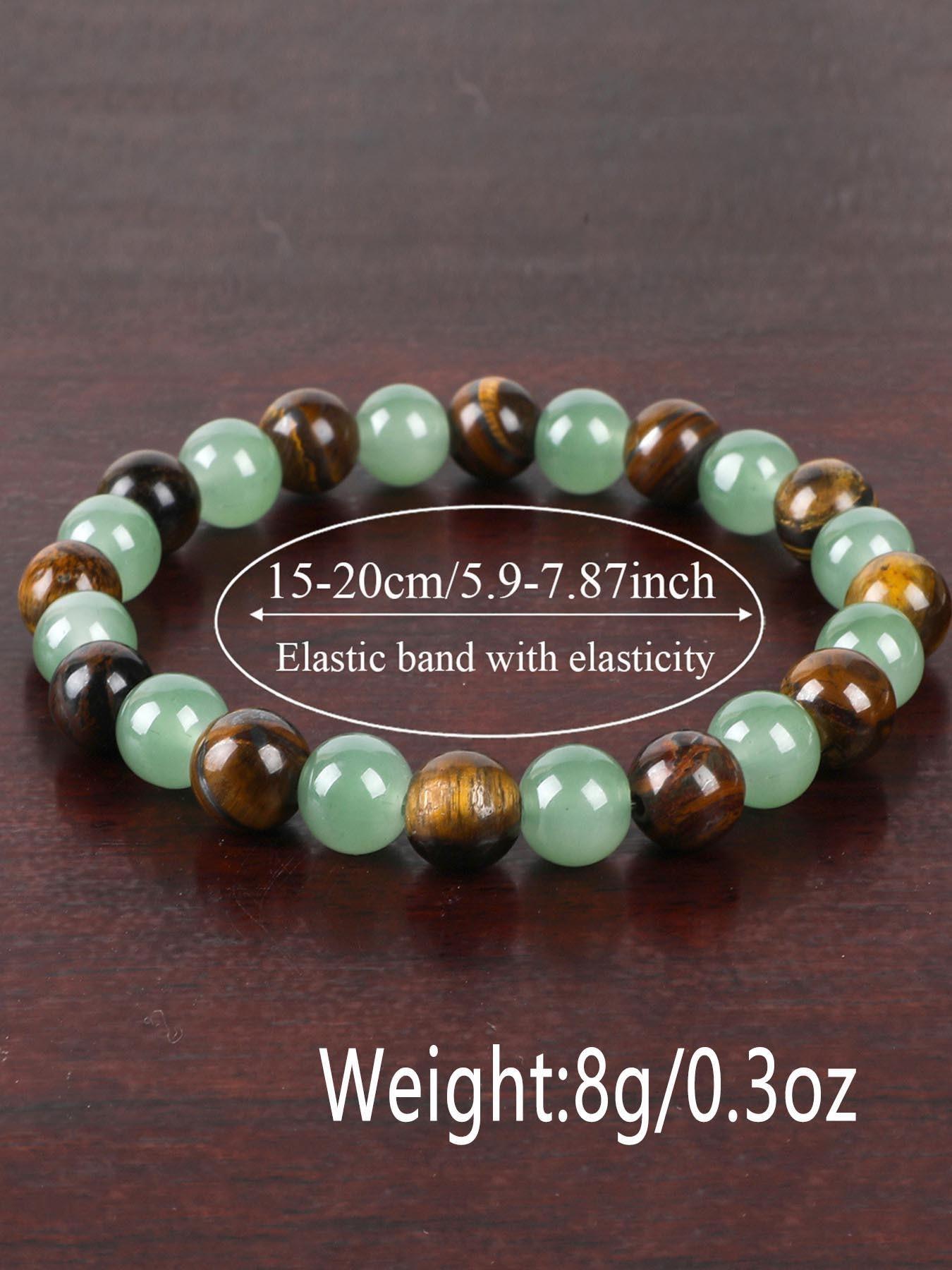 1pc Money Attraction Bracelet, Tiger Eye Green Aventurine Natural Bracelet, Luxury Jewelry Bracelet, Blue Friendship Beaded Jewelry, Protection Bracelet, Encouragement Gift, Fashion Artificial Bracelet, Colorblock Beaded Crystal Bracelet