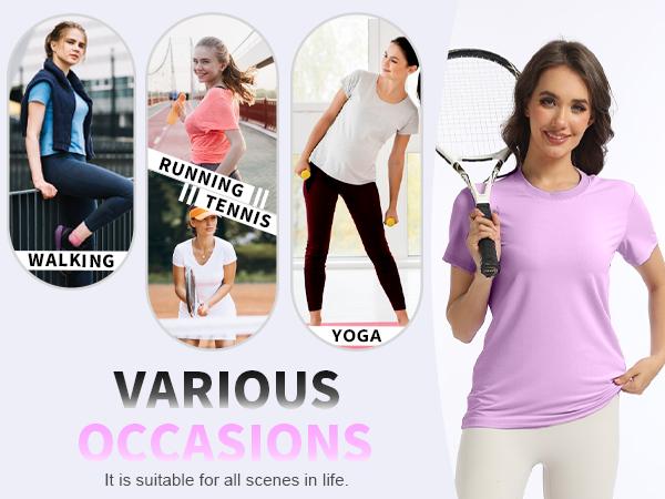 GEMYSE Women's Workout T-Shirts Short Sleeve Crew Neck Tee Breathable Quick Dry Lightweight Top for Yoga Running