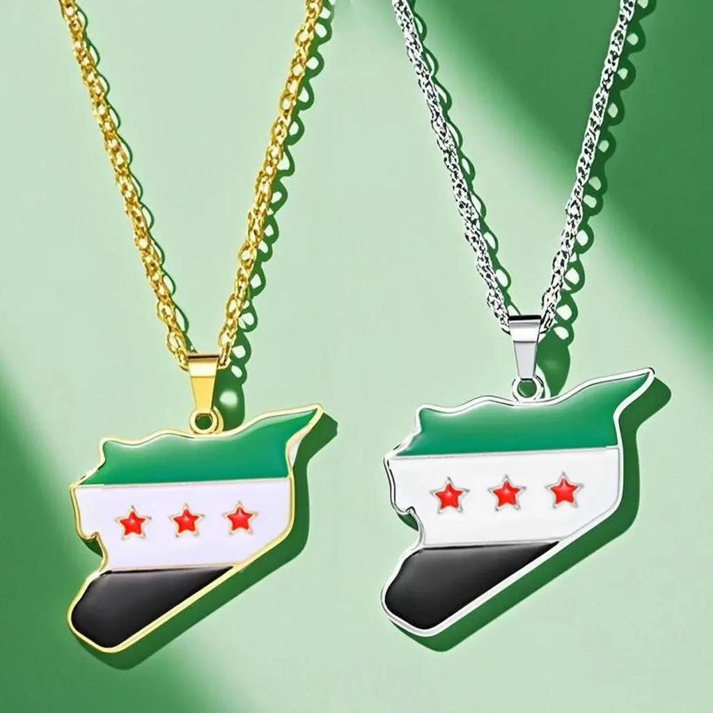 YILUOCD Stainless Steel Syria Map Flag Pendant Necklace for Women Drip Oil Craft Syrians Map Hiphop Jewelry Gift