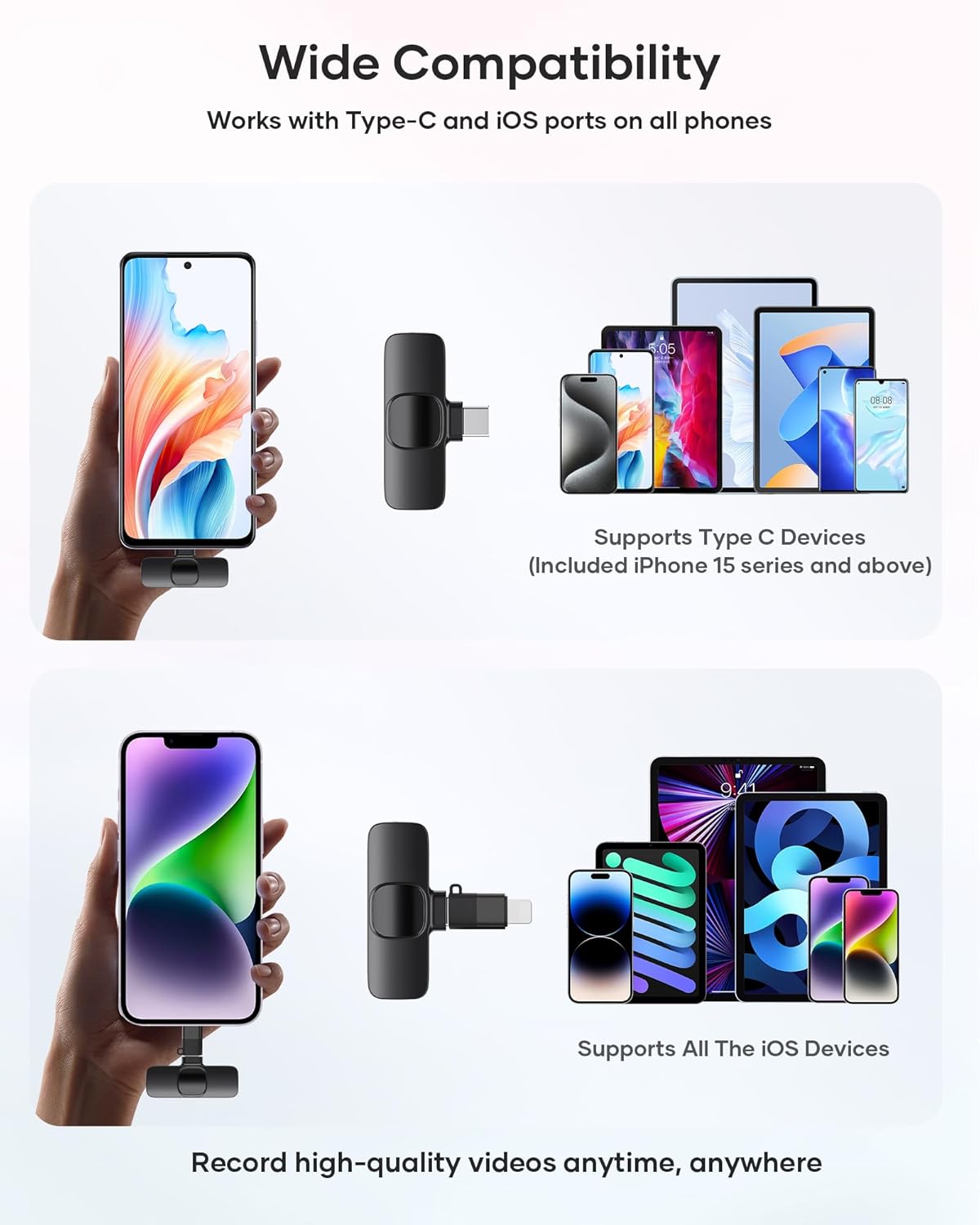 2 Pack Lavalier Microphone for iPhone iPad and Android Phone, Lapel Mic Plug and Play Wireless Mic Noise Reduction Mini Microphone for Video Recording Interview Podcast Vlog YouTube Tiktok