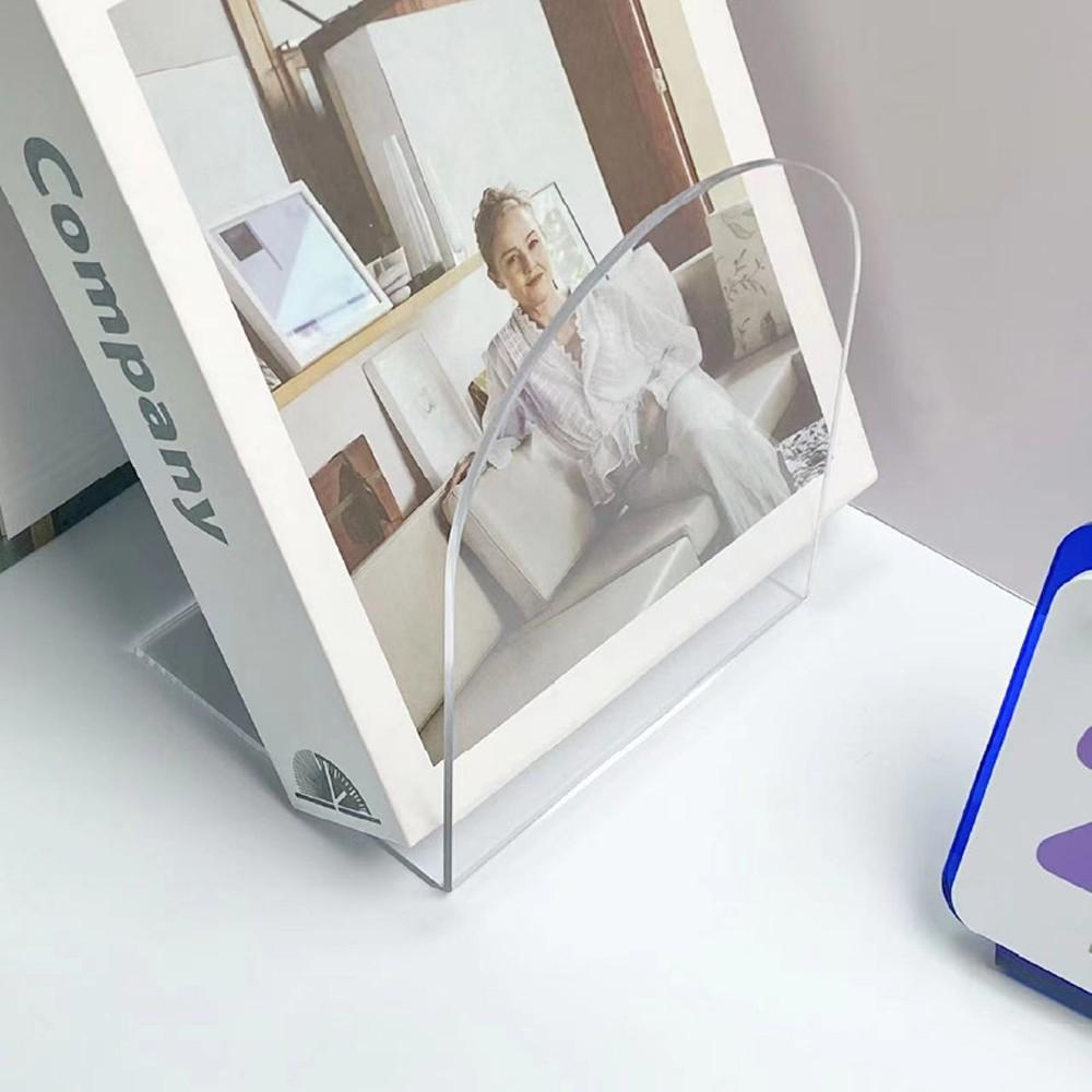 Acrylic L-Shape Book Stand, Transparent Blue, Thick Anti-Slip Design, Ideal for Students Office Home Decor