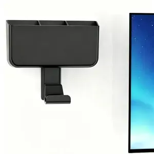 Adhesive Remote Control Holder Wall Mount with Headset Hanger, 3 in 1 Organizer TV/Fan Remote Caddy with Hook for Headphone, No Drill Controller Storage Bracket, Bed Wall Rack