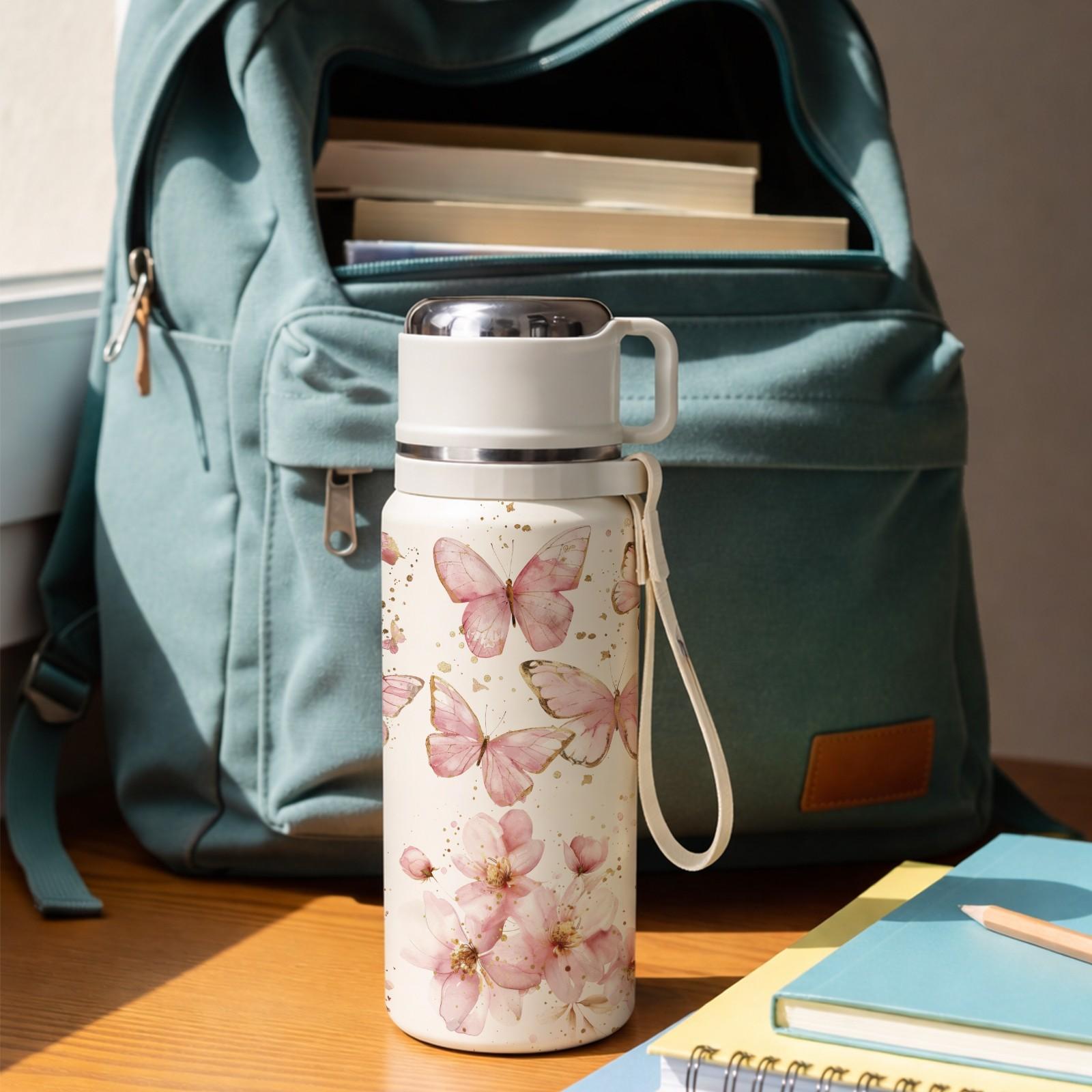 1 Pc Thermal Cup, 600ml Insulated Mug, Double Wall Vacuum Mug, Leak Proof Skinny Tumbler With Handle And Strap, 24 Hours Hot 48 Hours Cold, Portable Travel Mug For Coffee Tea Juice, Gift For Women Men Holiday Daily Use