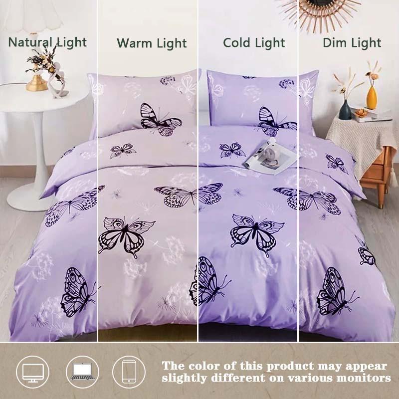 3-Piece Purple Butterfly Bedding Set.Soft, comfortable and breathable, suitable for bedrooms, guest rooms and school dormitories.Includes 1 duvet cover and 2 pillowcases (without filling).