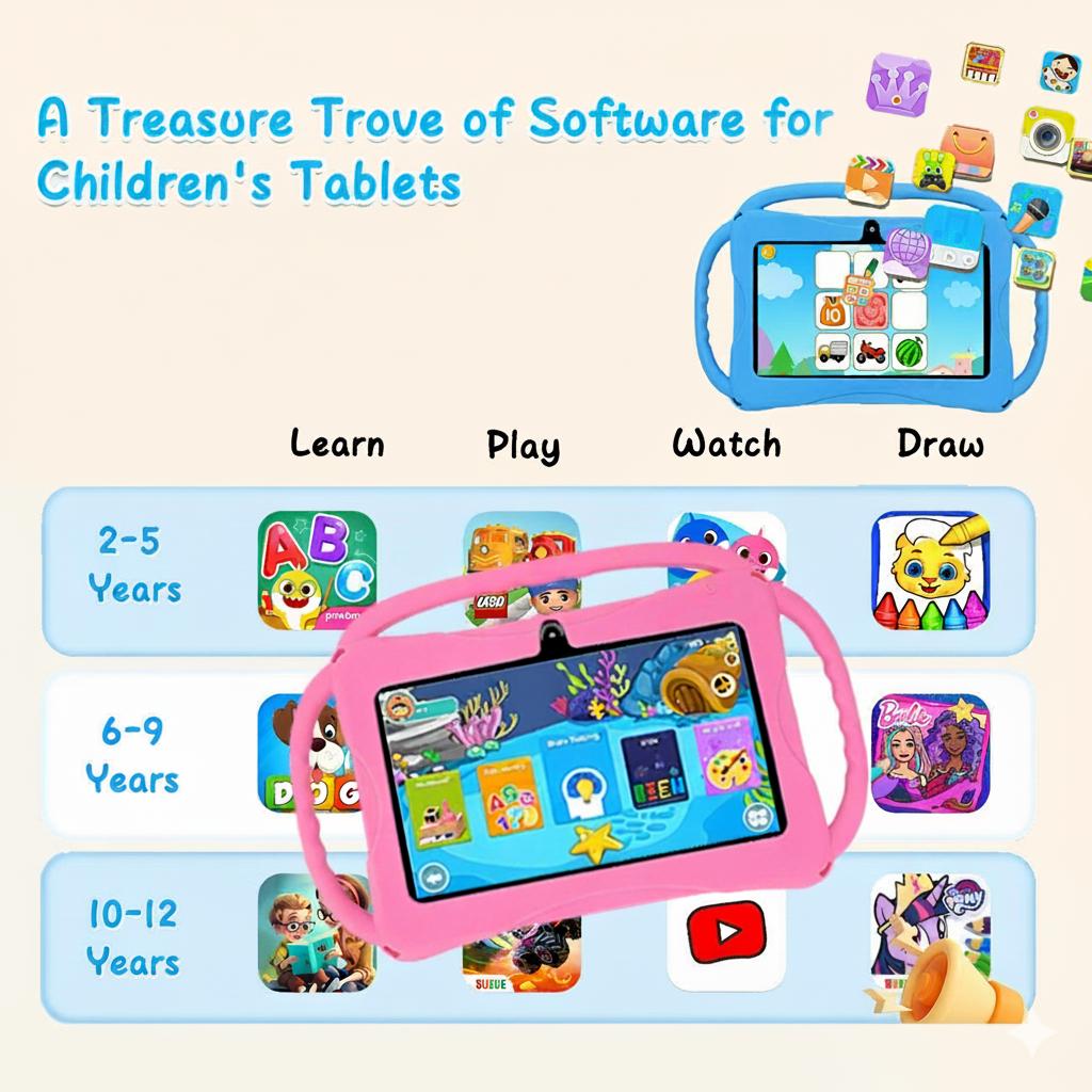 Educational Tablet,7-inch Kids Tablet with Three-Handle Shockproof Case |     Android Learning Tablet for Toddlers |     Parental Control, Dual Camera, WiFi |     Best Gift for Children Eye Protection