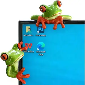 2 PCS Funny Resin Frogs Decor, 3D Creative Craft Frog Gifts Cute Frog Figurine Computer Monitor Plant Pot Office Desk Decor Personalized Car Dashboard Decorations Rearview Mirror Accessories