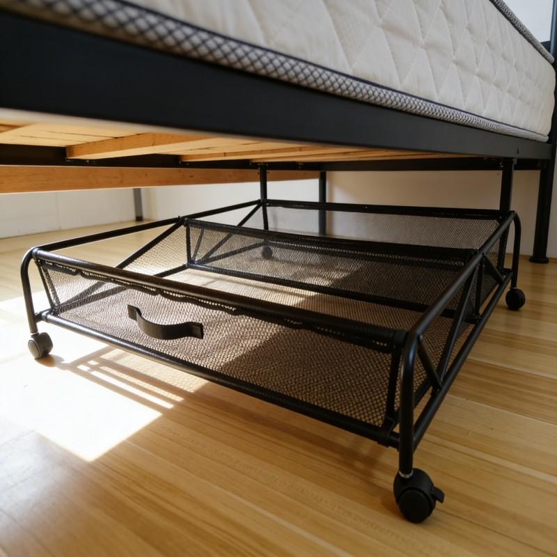 Simple shoe rack, simple shoe rack, under-bed shelf, multi-functional iron bedroom organizing and storage box, storage mesh bag with pulley shoes, room and bedroom storage, organized and tidy, clean and hygienic multi-functional storage, suitable for more