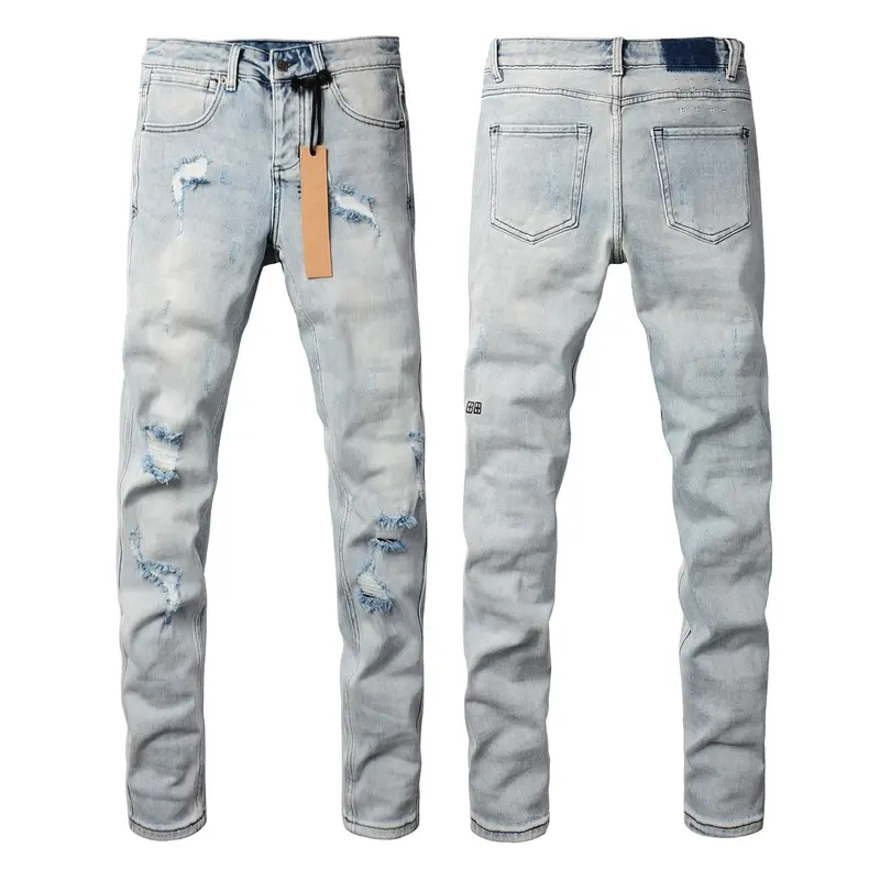 Men's Vintage School-Style Washed Distressed Ripped Slim Fit Casual Comfy Denim Trousers - Stretch, High-Quality, Below Knee Leisure Jeans with Pocket, All Season