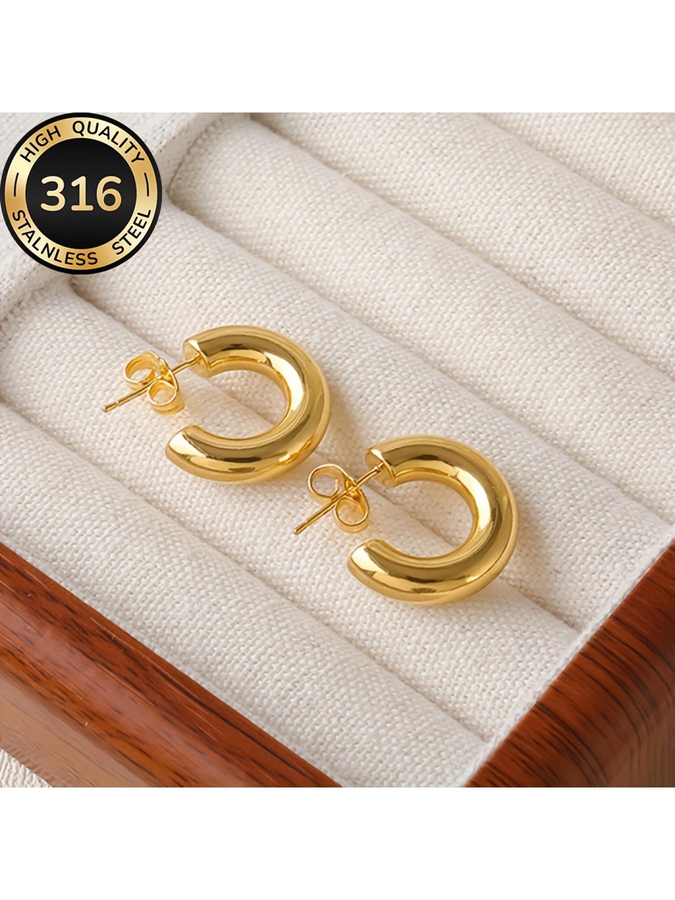 Hypoallergenic 316 Stainless Steel C-Hoop Earrings, 18K Gold Plated, Fade-Resistant, Comfortable & Versatile Minimalist Fashion Jewelry for Women, Perfect for Daily Wear & Parties, An Exquisite Gift for Her