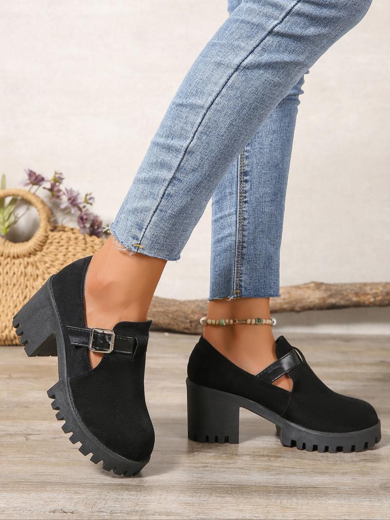 Women's Fashionable Solid Color Platform Chunky Heeled Classic Mary Jane Pumps, Casual Comfortable Shoes for Daily Wear, Perfect for Students and Outdoor