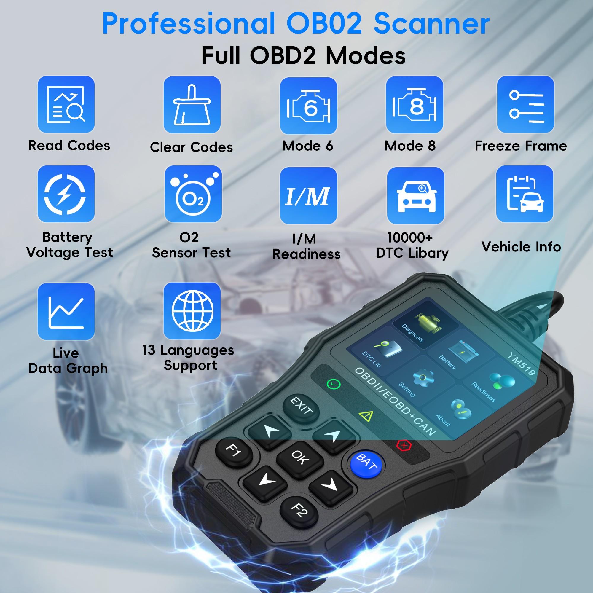 Professional Obd2 Scanner Diagnostic Tool, Automotive Diagnostic Tool, Engine Code Reader, Multi-Function Car Eobd/obdii Scan with Reset, Real-Time Data Monitoring