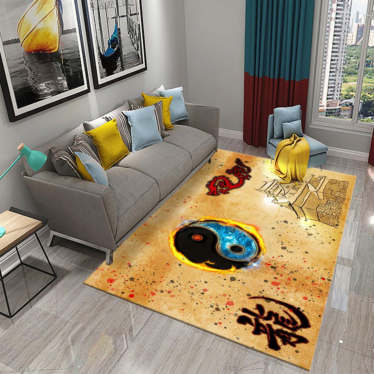 Yin Yang Tai Chi Ink Wash Flannel Area Rug - Traditional Chinese Philosophy Print Soft Mat for Living Room, Non-Slip Spiritual Home Decor#YinYangRug #TaiChiMat #InkWashDecor #ChinesePhilosophyCarpet #NonSlipFlannelRug