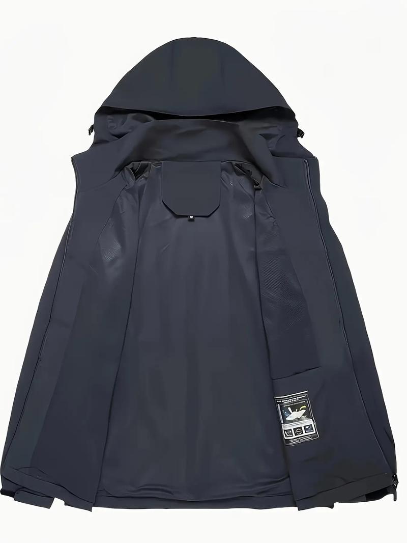 Men's Lightweight Polyester Fashion Hooded Jacket, Snap-On Letter Print, Full Zip Front, Casual Outdoor Spring & Fall Outerwear