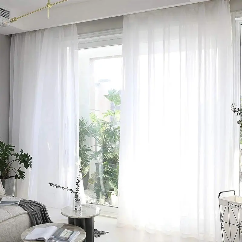 2 Panel Solid Color White Sheer Curtains for Bedroom Study Room Kitchen Living Room Rod Pocket Top Window Drapes,Transparent Light Weight Soft Window Treatment Curtains,63 84 95 108inches Length,home decor