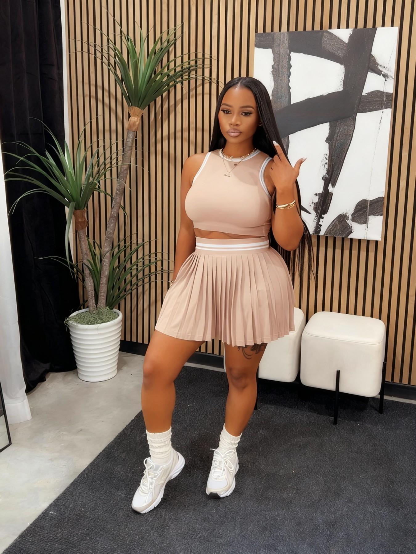 Women's Cute Two-Piece Set, Fashionable Casual Crop Top & Skirt, Sleeveless Short Vest, All-Season Tight-Fit Design