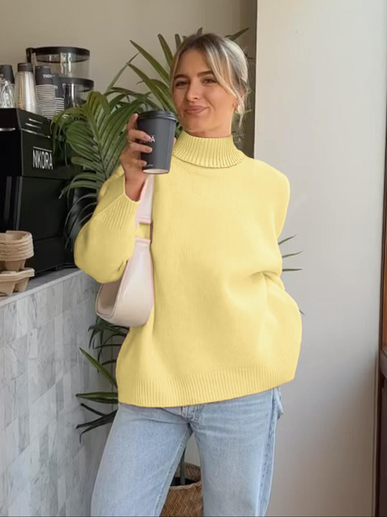 Solid Color Casual High Neck Long Sleeve Sweater, Thin Fabric Fitted Style for Fall & Winter, Comfortable Women's Knitwear, Knitted Clothes