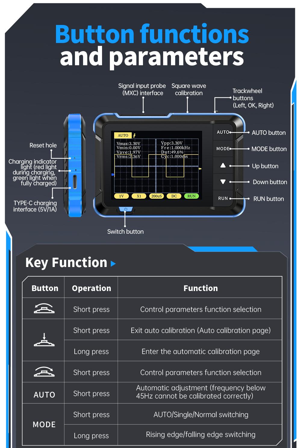 FNIRSI DSO152 Mini Handheld Digital Oscilloscope 2.5MSa/s 200KHz Bandwidth 800VPP PWM Output Automotive Oscilloscope Multimeters Car Battery Tester