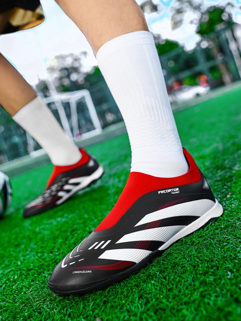 Men's Multi-Nail Football Shoes, Soccer Shoes Without Laces, Sporty PU Leather, Tie Dye Pattern, Strong Grip Rubber Sole, Comfortable Insole