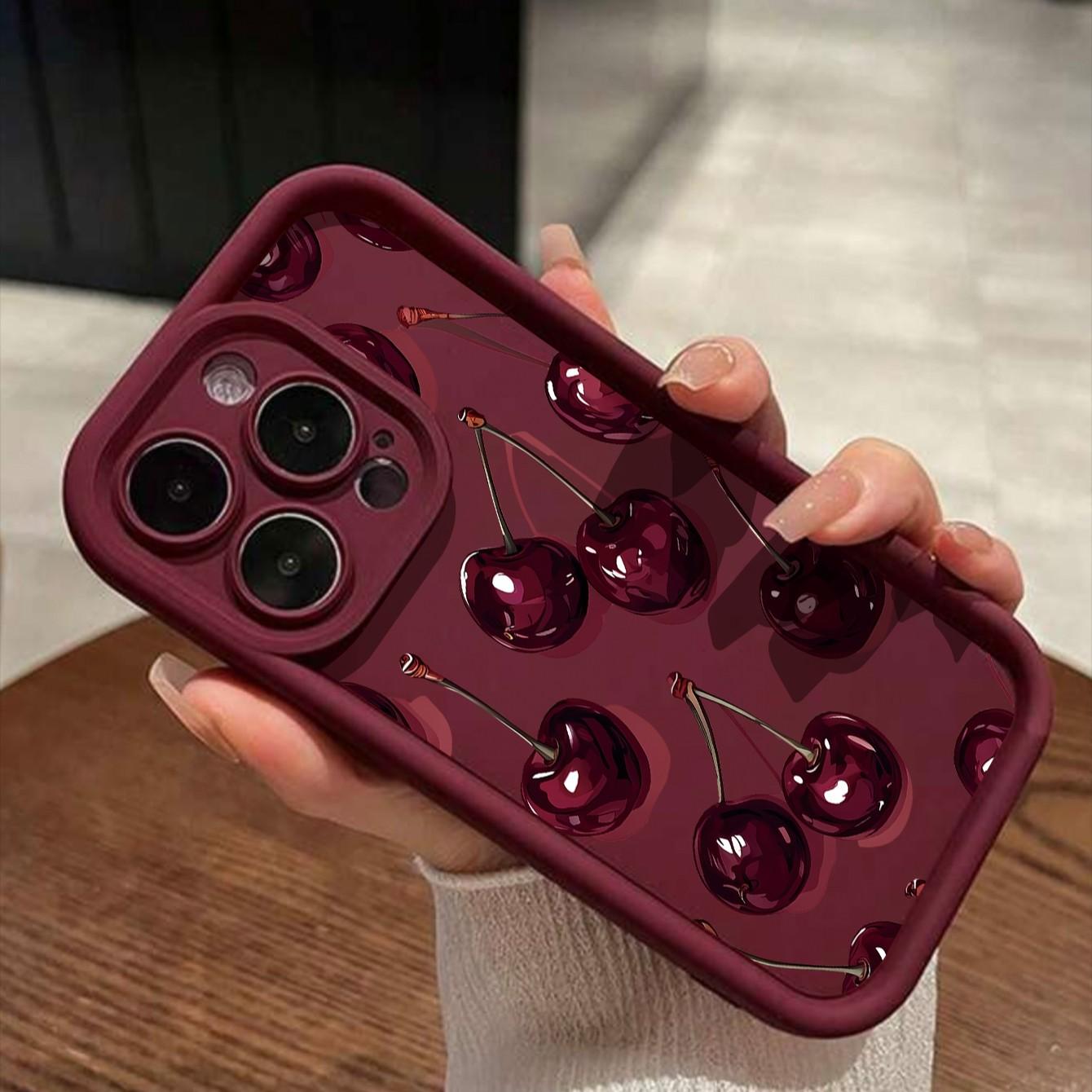 Sexy Wine Cherry Graffiti Phone Case, Creative Design Compatible with Multiple iPhone iPhone11/12/16/16Promax/16pro/16plus/13/14/15/15pro/15 Plus/15 Promax/7plus/8plus/X/Xs, Stylish Protective Cover