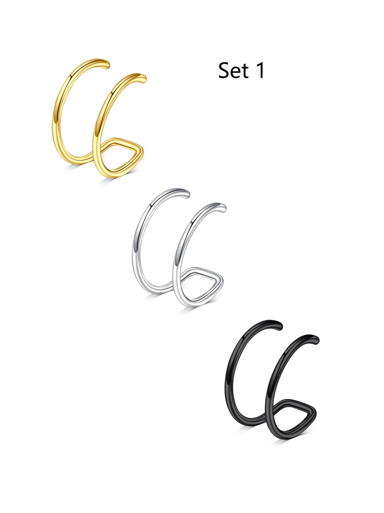 Stainless Steel Women's Fake Ear Cuffs, Golden/Silvery/Black, No Piercing Needed, Daily Wear Jewelry for Men & Women Earcuff