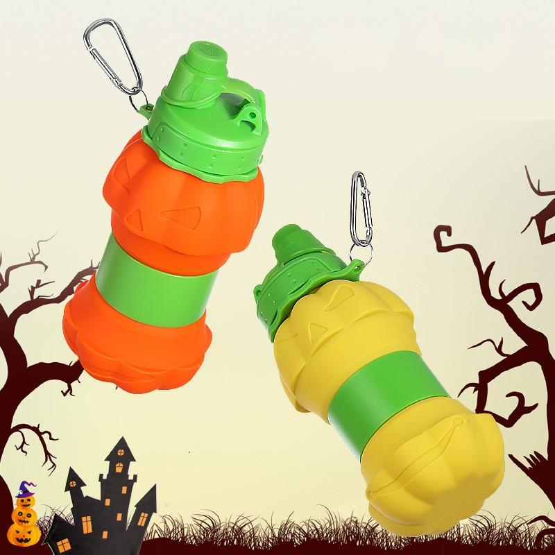 Outdoor sports water bottle, silicone folding cup, Halloween-inspired pumpkin design, telescopic and portable silicone water cup, collapsible water bottle, travel water bottle, sports portable sports water bottle, reusable water bottle, equipped with clim