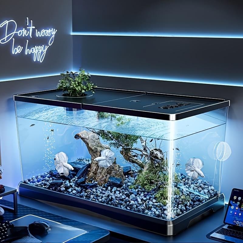 Aquarium starter kit, modern fish tank, transparent rectangular fish tank with lid - high-quality ABS material, medium/small size available. Suitable for freshwater fish, goldfish, and aquatic plants, modern and durable home decoration, easy to clean.