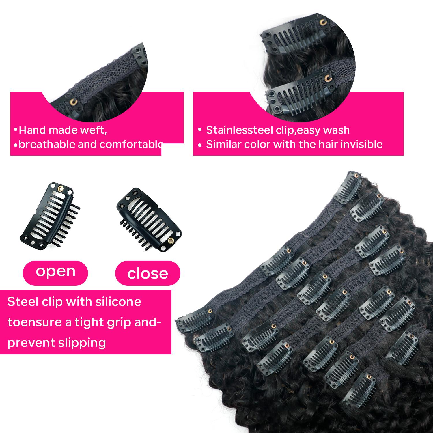 Tahikie Curly Clip in Hair Extensions Seamless Burmese Curly PU Clip ins Real Human Hair 8pcs Per Set With 18 Clips 120g / pack For Women Brazilian Real Human Hair Body Wave/ Deep Wave / Yaki Straight / Kinky Straight Natural Black  TikTokShopBlackFriday