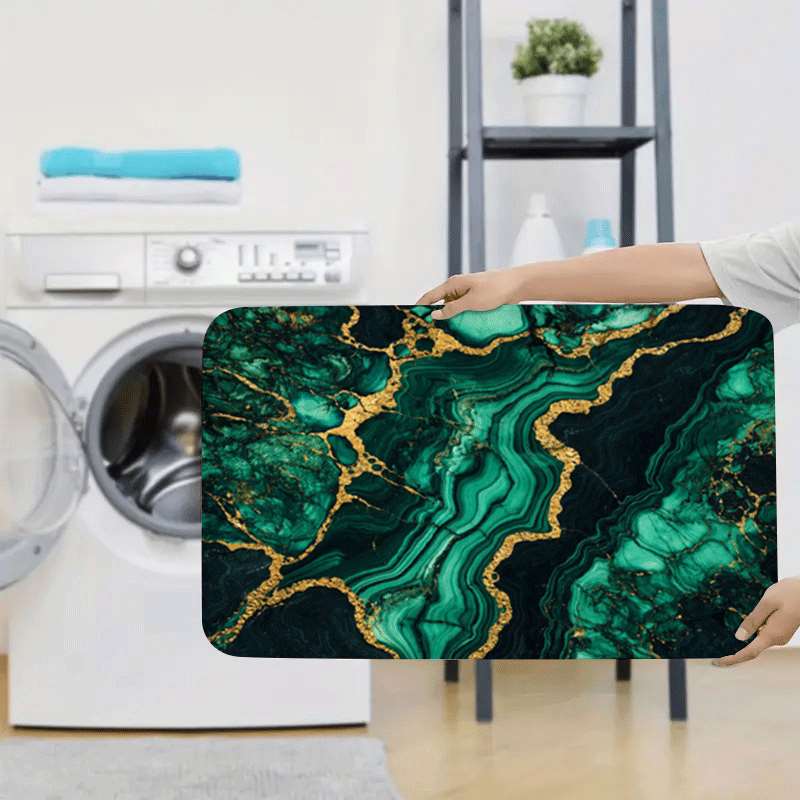 3PCS Luxury Agate Golden Line Bath Rug Set, Flannel Non-Slip Absorbent Mat, Includes U-Shaped Rug and Toilet Lid Cover