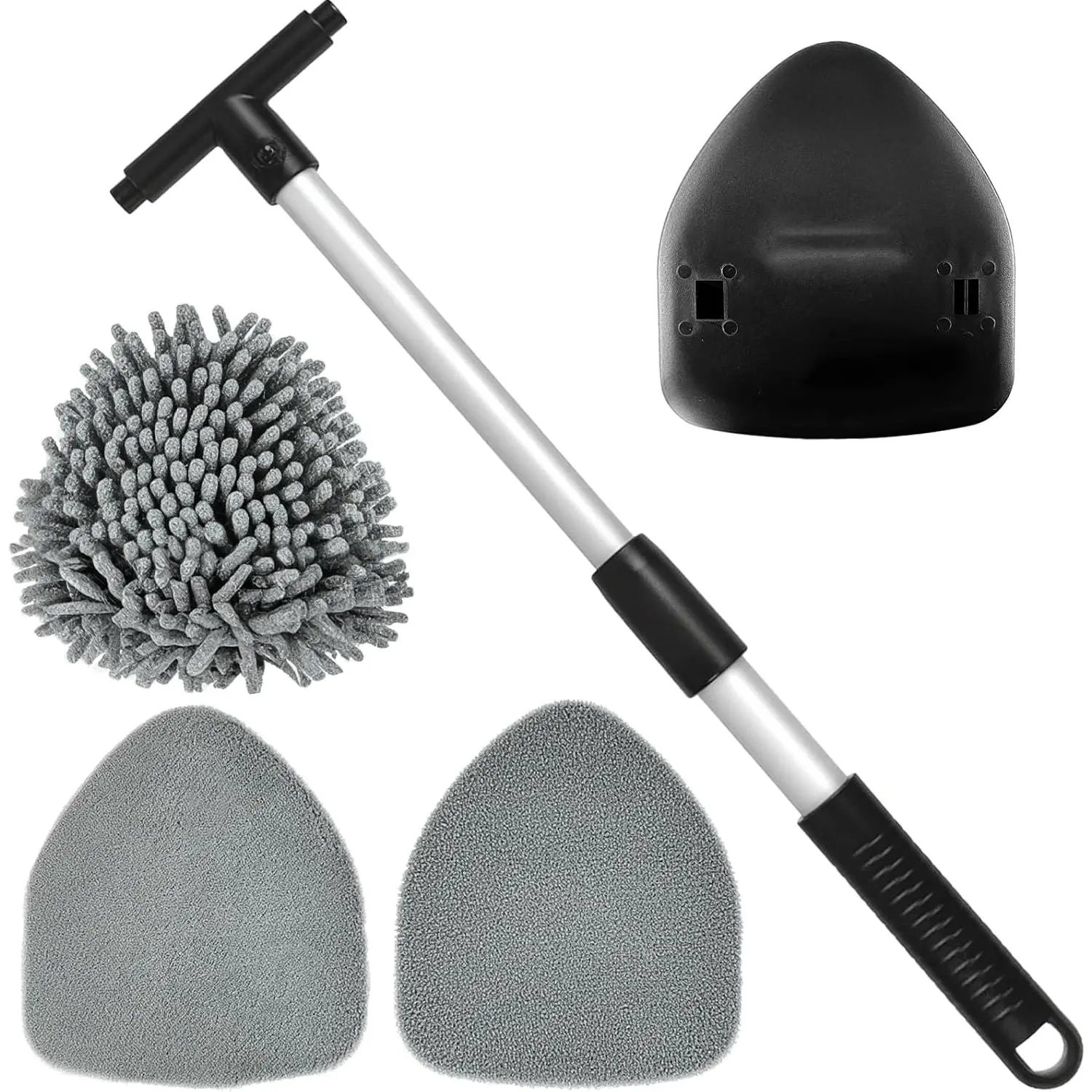 Windshield Cleaner Tool,  Interior Window Cleaning Kit Including Extendable Handle & 3 Easy-to-Install  Microfiber Pads Auto Wiper Inside Windshield Brush for  & , Triangle