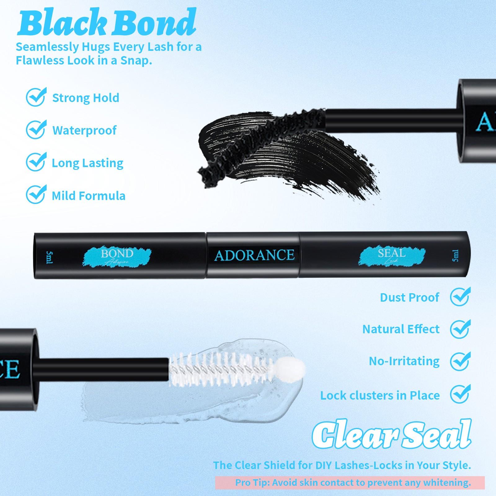 ADORANCE Waterproof Eyelash Glue (5-Count Pack), 2-in-1 Long-Lasting Lash Bond and Seal Glue, Sweat-Proof Eyelash Extension Glue for Cluster Lashes, Waterproof Eyelash Clusters