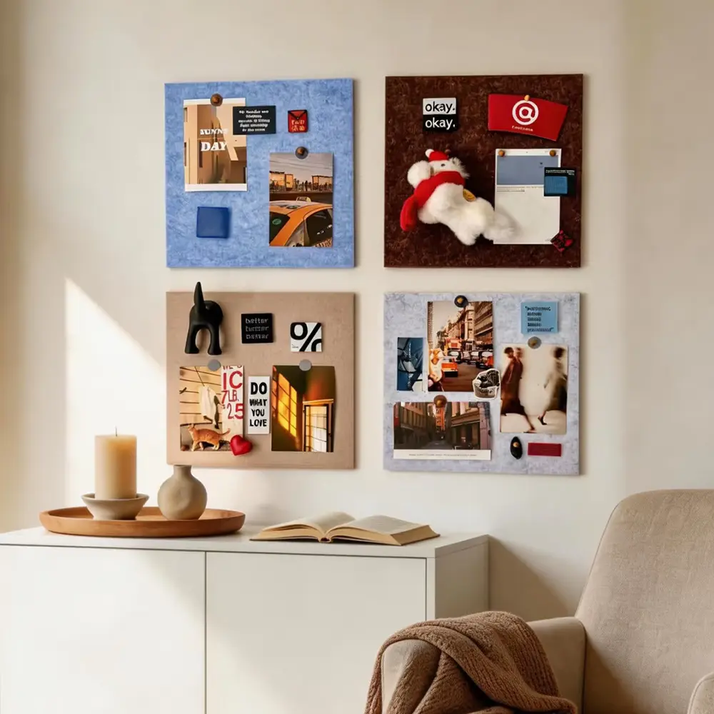 Felt Bulletin Board Tiles, 4/6/9 Pack, 11.8 X 11.8 Inches, Cork Board Alternative, Easy Setup with Push Pins & Velcro, Modern Memo Photo Board