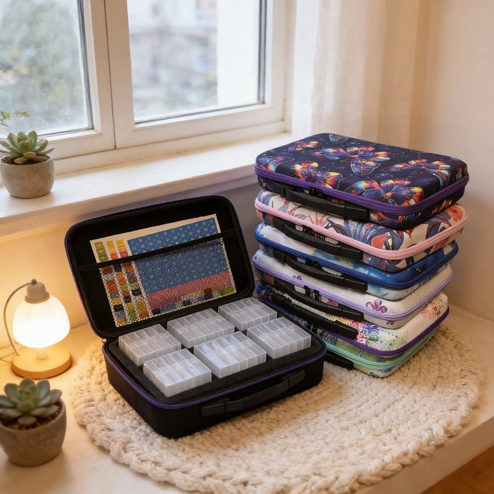 64-Slot Diamond Art Storage Box, Bead Organizer with Labels, 5D Embroidery Accessories Container for DIY, Crafts, Rhinestones, Seeds, DIY Craft Supplies