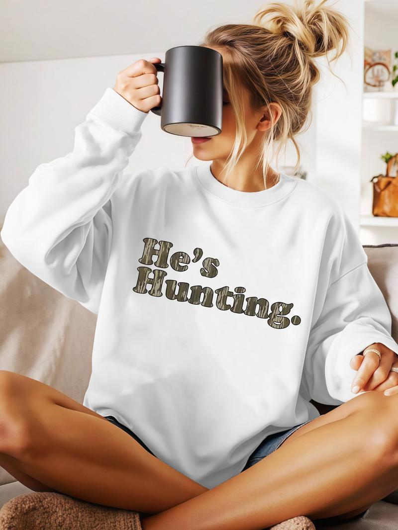 Unisex Botland Camo Letter Print Hoodie, Casual Loose-Fit Round Neck Sweatshirt, Fall & Winter Kint Fabric, Men Women Fashion Top