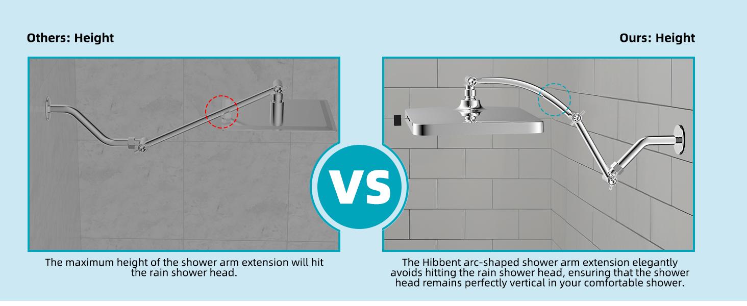 Hibbent Rain Shower Head, 13'' High Pressure Rainfall Square 5 Spray Mode Showerhead with 16" Shower Head Extension Arm, Solid Brass Adjustable Shower Arm Extender, Waterfall fixed Showerheads, Chrome