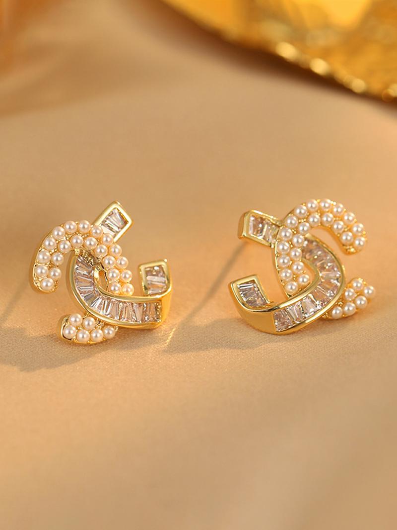 Elegant Zircon Cross Pearl Earrings Set, Fashion Earring, Trendy C-Shaped Ear Clips for Women, Perfect for Daily Wear & Date Nights