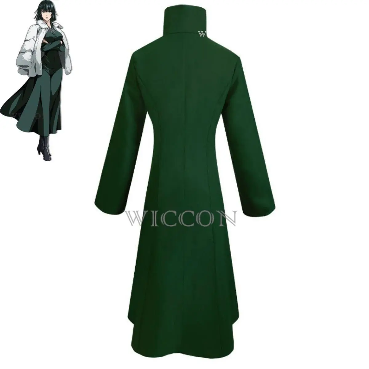 Anime One Punch-Man Fubuki Cosplay Costume Wig Green Long Sleeved Dress Adult Woman Sexy Halloween Masquerade Ball Suit