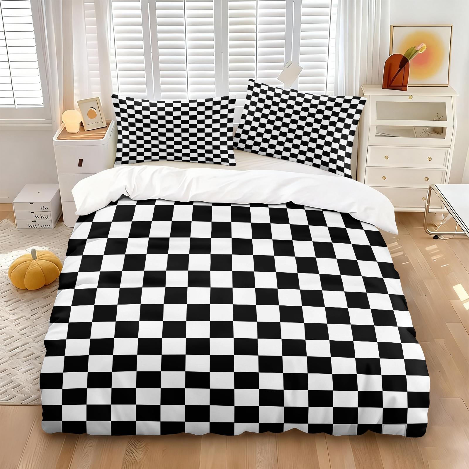 2/3 Pcs Classic Plaid Print Duvet Cover Set, Simple Modern Bedding Set, Soft Microfiber with HD Digital Print and Zipper Closure, Wrinkle Resistant, Perfect for Bedroom, Dorm and Guest Room Decor, All Season Use - No Filling