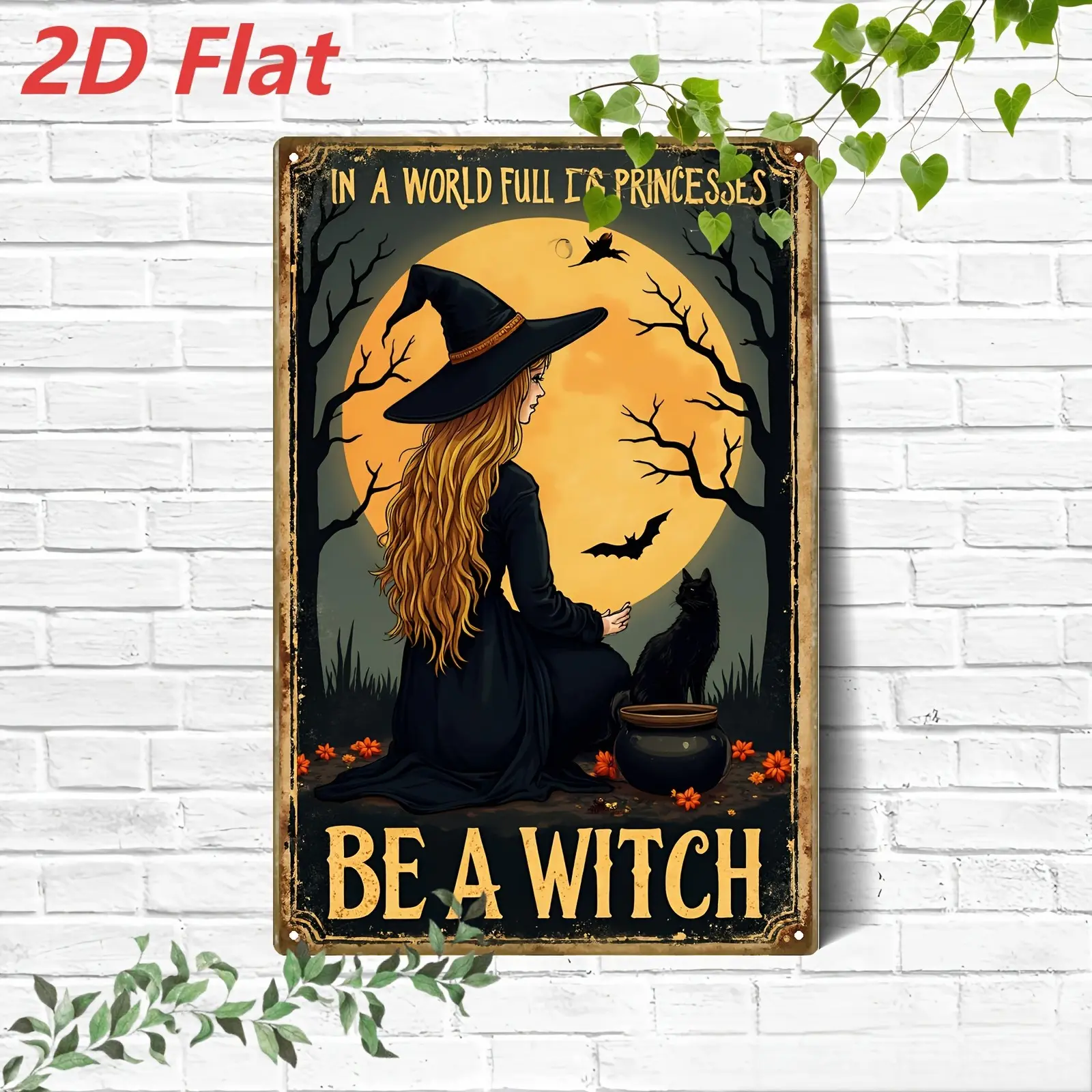 2D Flat, 2D Flat 1pc, Witches Brew Coffee House Stop in for a Spell, Metal Sign, Halloween Witch Decor Wall Hanging Vintage Artistic Decor for Cafe, Kitchen, Bar, Decorative Signs & Plaques 8x12 Inch, 2D Flat