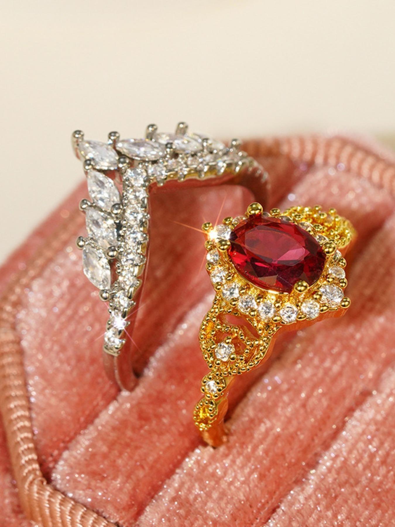 Luxurious Princess Crown Ring, Elegant Zircon-Embedded Courtly Design, High-End European Fashion Jewelry, Sophisticated Couple Rings