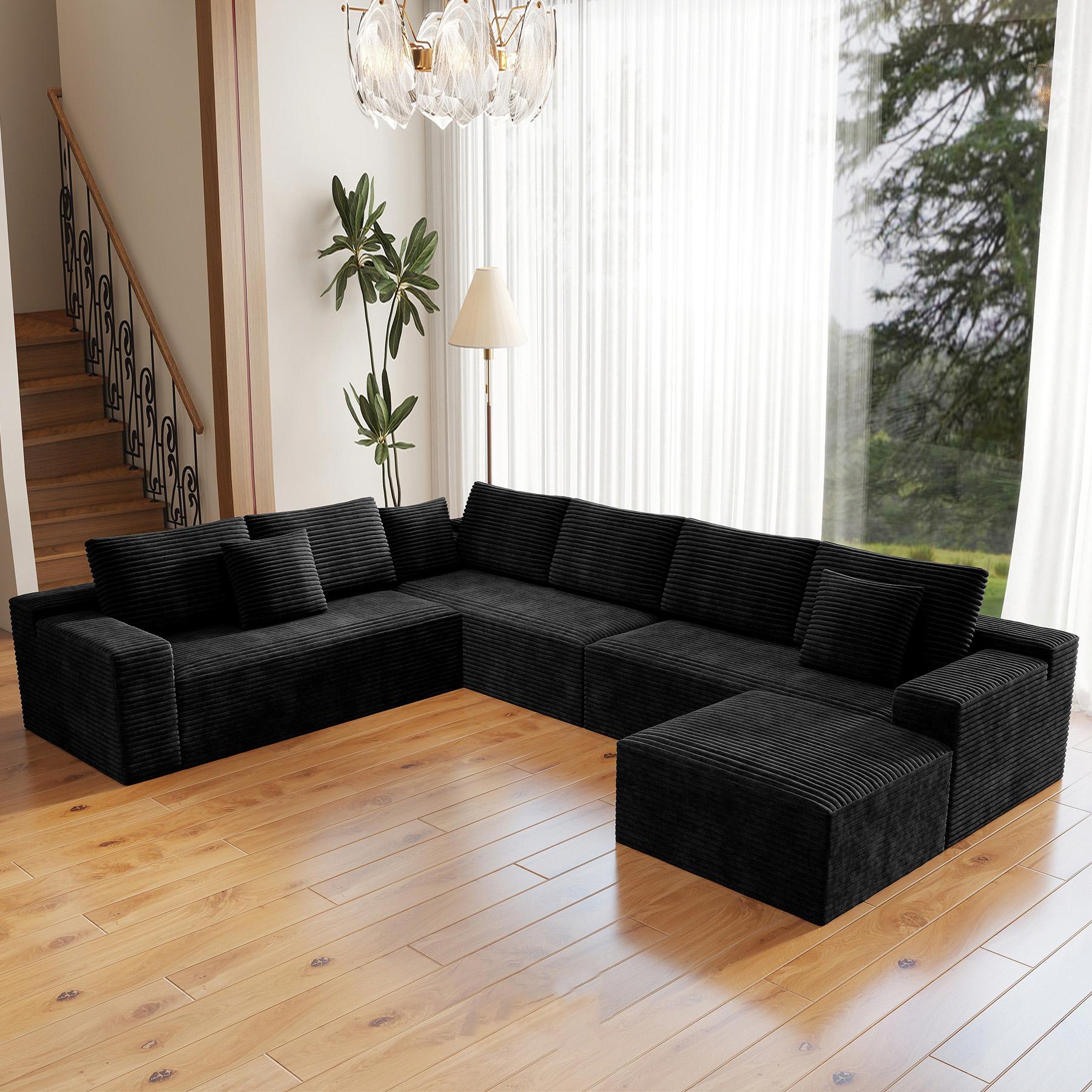 Oversized 8 seater Sectional Cloud Couch for Living Room, Modular Floor Sofa with Plush Flannel, No Assembly Required, Big Comfy Couches Set with Fluffy Memory Foam, Stupendous U Shaped Sofas with Chaise