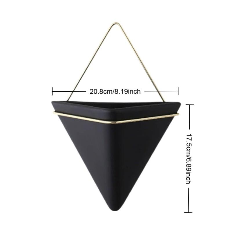 Wall-Mounted Flower Vase Creative Design, Iron Art Planter, Ceramic Container, Triangular Hanging Pot, Decorative Home Accessory