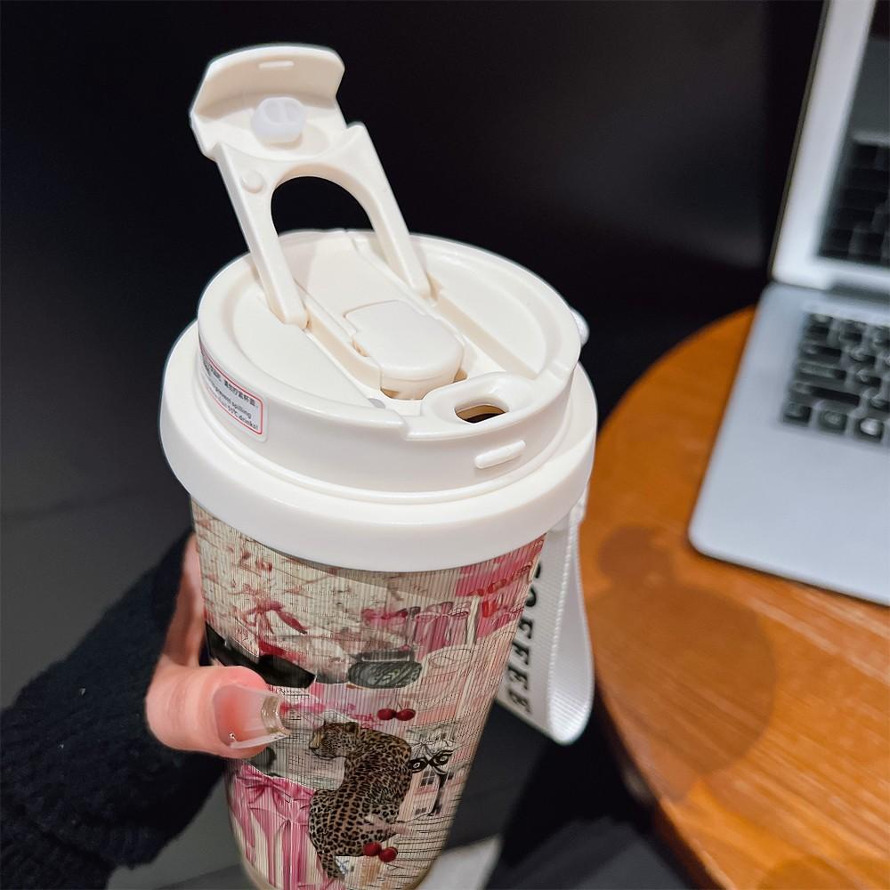 Abstract Leopard Print Coffee Cup, Portable Dual Drink Insulated Tumbler, Keeps Hot/cold, Boho Style, Ideal for Office, Travel, Sports