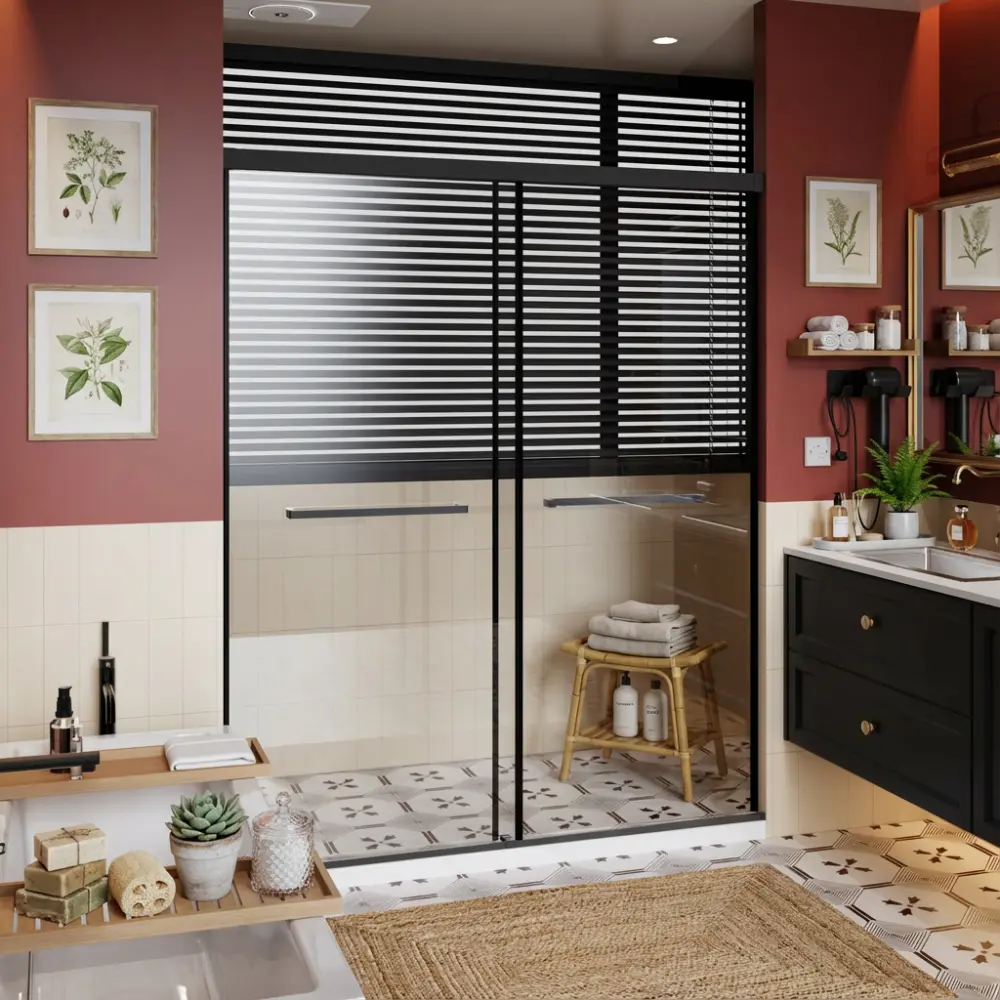 56-60"W x 72"H Frameless Dual Sliding Shower Door, 1/4" Tempered Glass, Aluminum Frame with Soft-Close