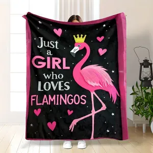 Flamingo Lovers Gift Blanket - Soft Flannel Throw With  Flamingo & Hearts Design, Black & Pink Cozy All-Season Blanket For Couch, Bed, TV Lounge - Perfect Birthday Christmas Gift For Women, Cute Blanket, Playful Print, Warm Material, Home 280GSM