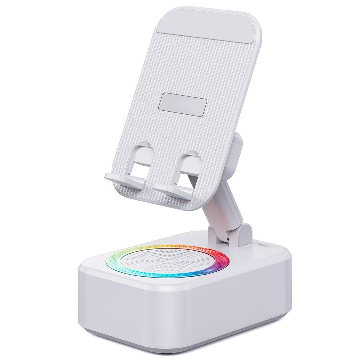 New Upgraded 5-In-1 Wireless Bluetooth-compatible Speaker, 1800mah Portable Power Bank, Tablet Stand, Phone Holder, Colorful Ambient Light, Foldable Base