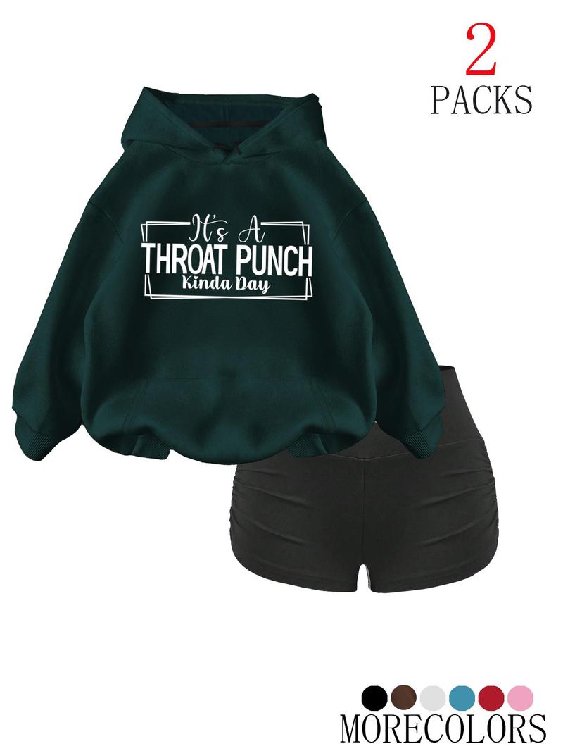 Cool Hoodie Set with High-Waisted Ruched Shorts, Loose Fit, Soft Fabric, Perfect for Fall & Winter, School & Club Wear