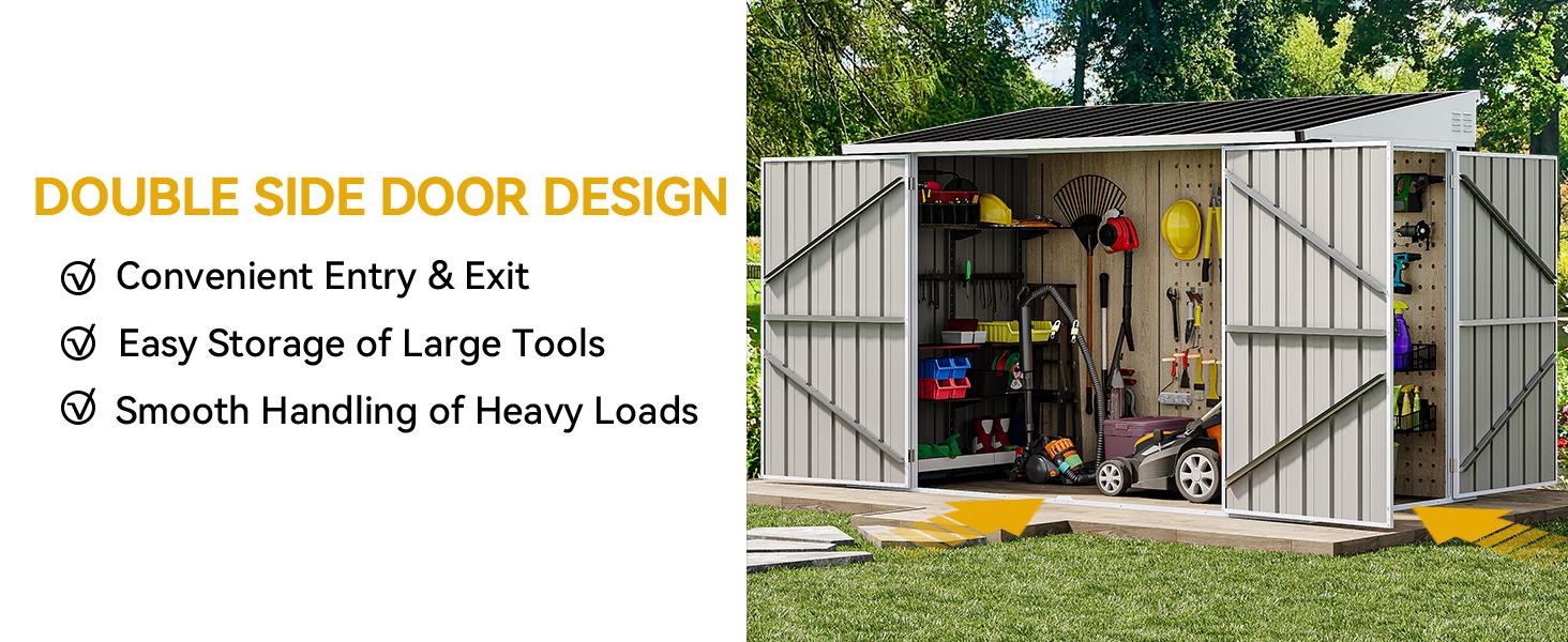 Yitahome 8x4 FT Outdoor Weatherproof Storage Shed, Secure Metal Bike Shed w/Lockable Entry, Garden Storage Solution for Lawn Equipment, Tools, Waste Bin, Dark Gray